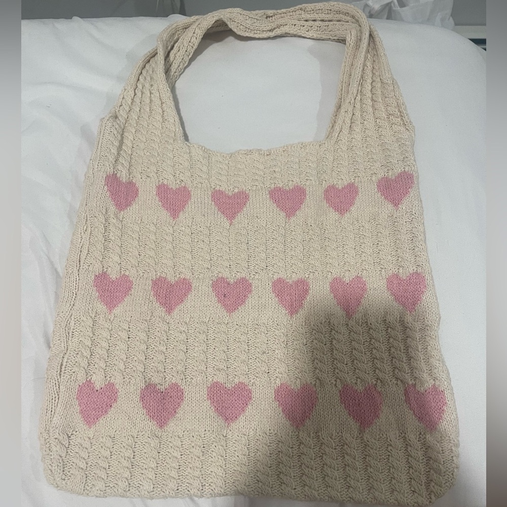 Knitted Pink Heart Tote Bag Medium